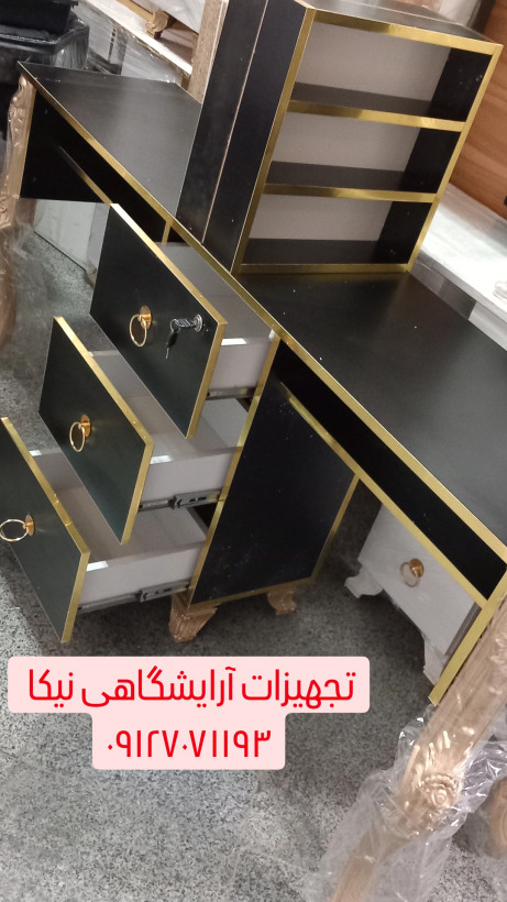 میز ناخن دونفره چوبی با دو استند لاک
